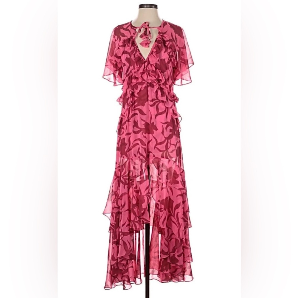 Misa Los Angeles Pink and Red Floral Dress